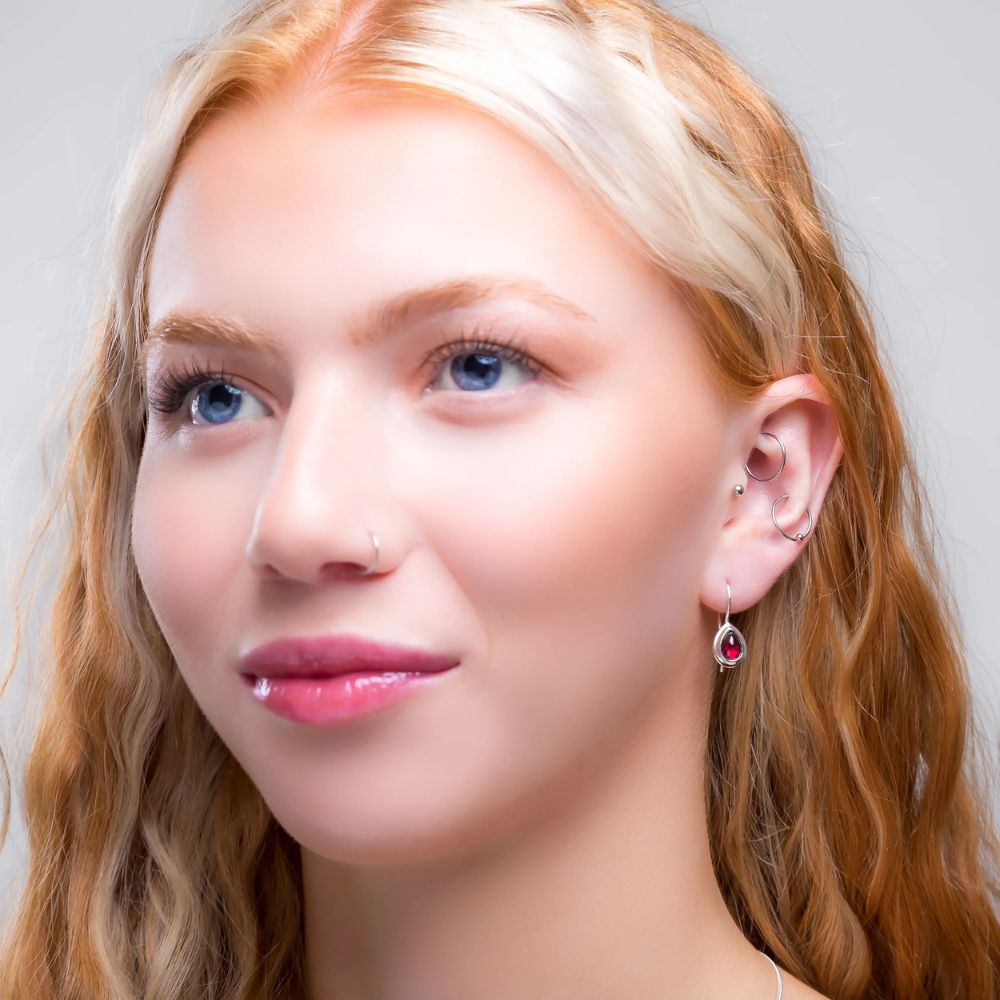 Henryka Silver & Garnet Classic Teardrop Hook Earrings