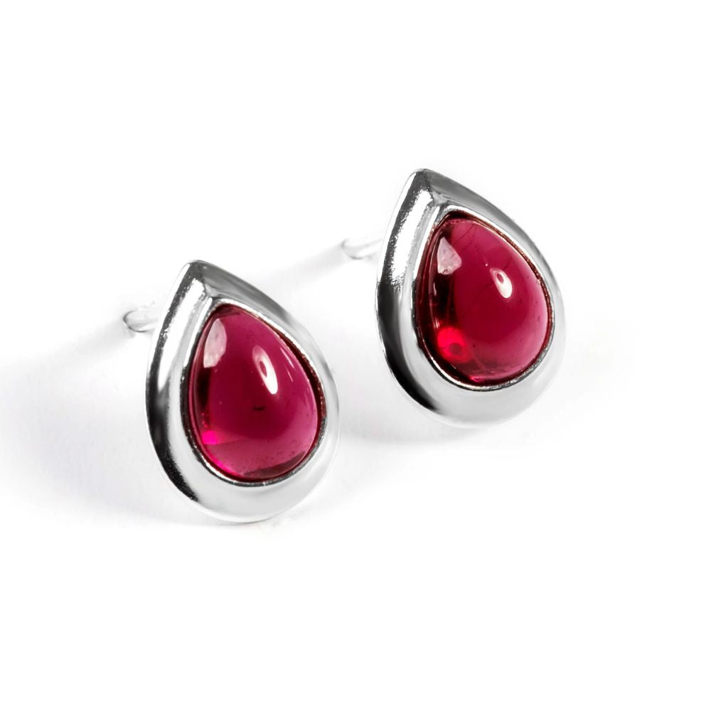 Henryka Silver & Garnet Classic Teardrop Stud Earrings