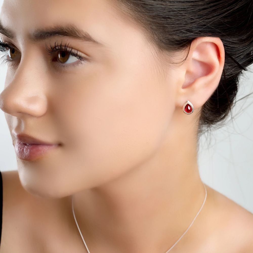 Henryka Silver & Garnet Classic Teardrop Stud Earrings
