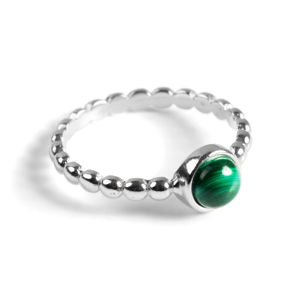 Henryka Silver & Malachite Round Charm Bead Ring (Size N)