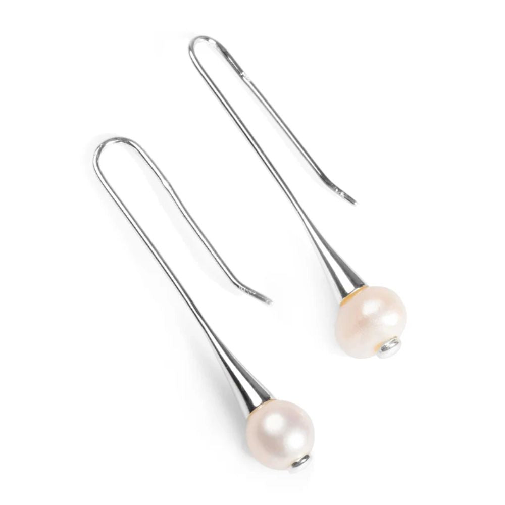 Henryka Silver & Pearl Elegant Open Hook Earrings