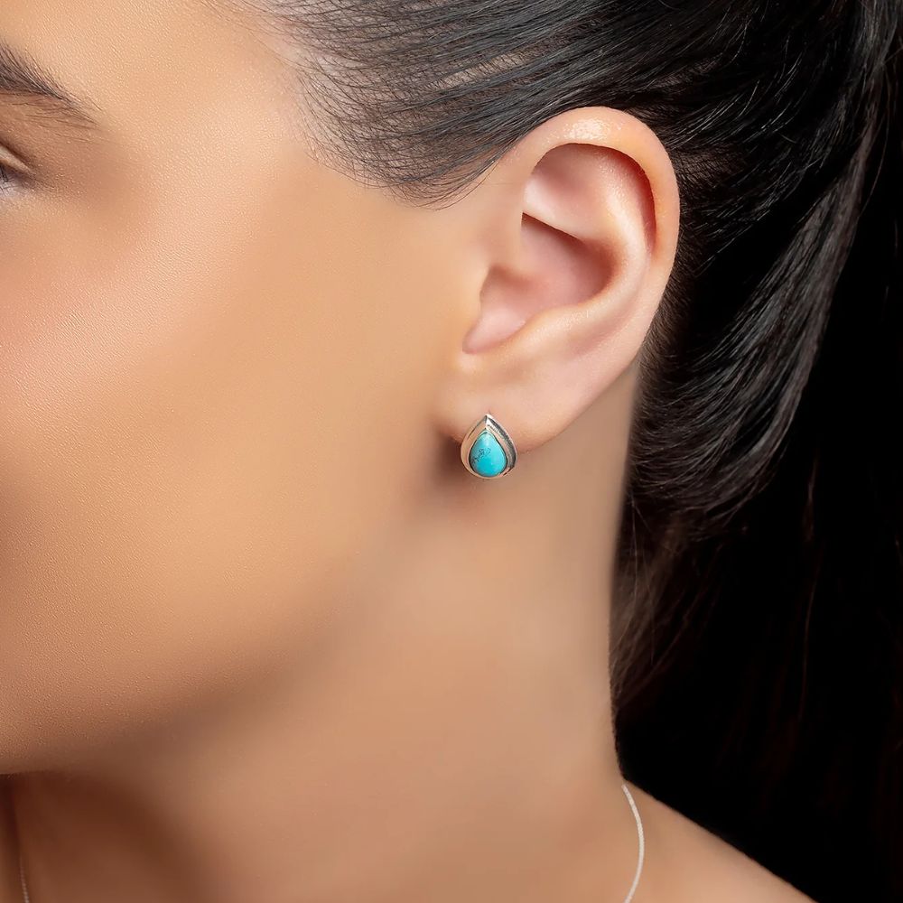 Henryka Silver & Turquoise Classic Teardrop Stud Earrings