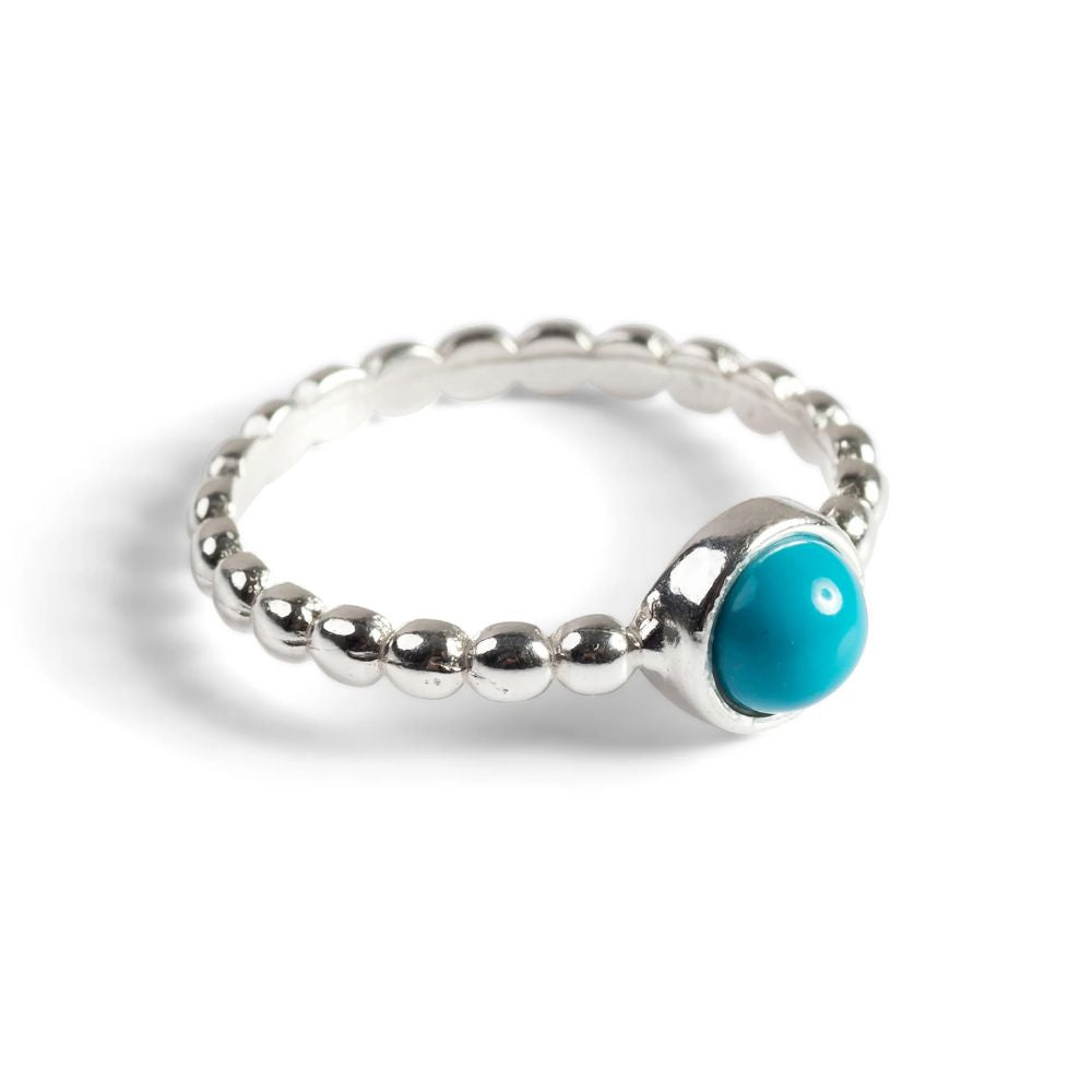 Henryka Silver & Turquoise Round Charm Bead Ring (Size S)