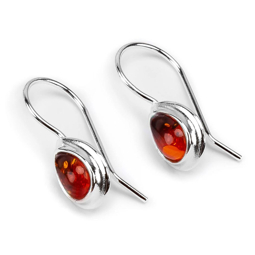 Henryka Silver & Cognac Amber Classic Teardrop Hook Earrings