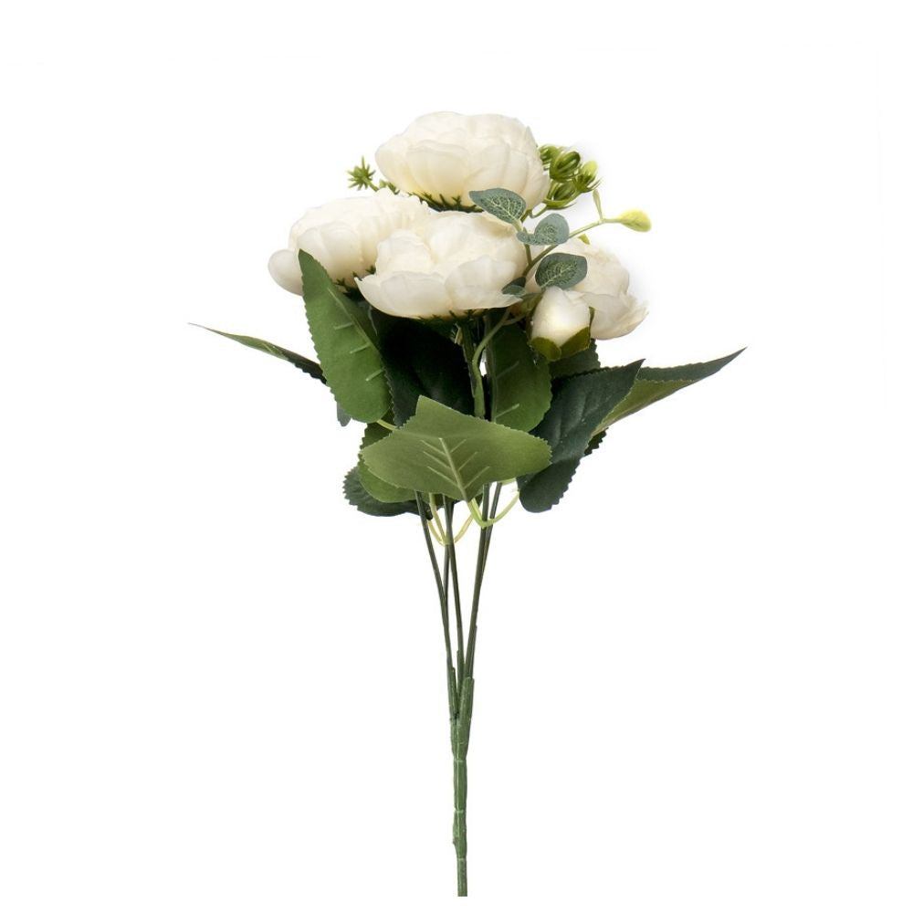 Hogewoning 30cm Artificial Peony Flower Stem - White