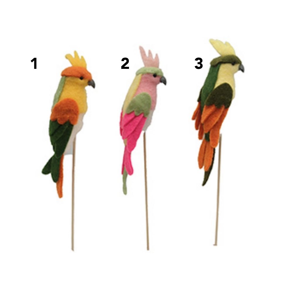 Hogewoning 40cm Felt Parrot on Stick Ornament - (Choice of 3)