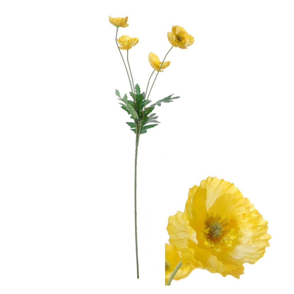 Hogewoning 59cm Poppy Artificial Flower Stem - Yellow