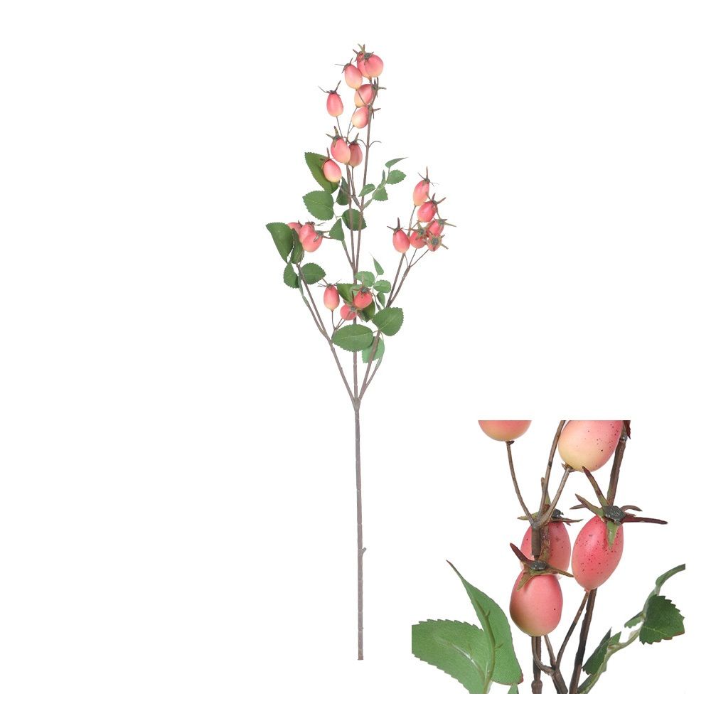 Hogewoning 67cm Artificial Rosehip Branch - Pink