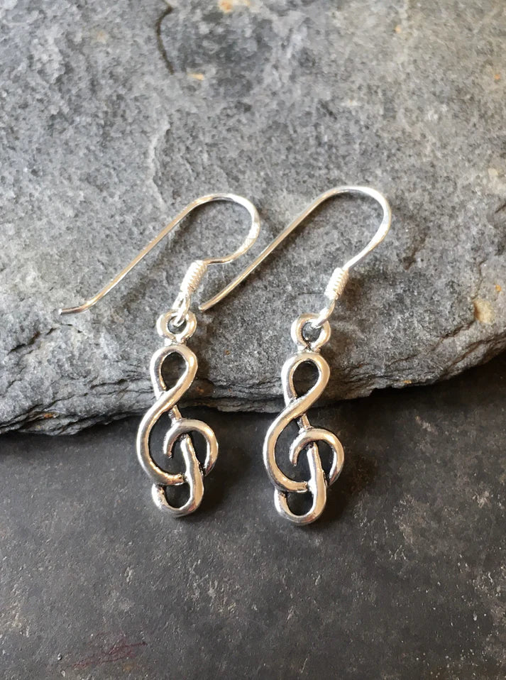Blue Lily 18mm Silver Treble Clef Drop Earrings - SE313B