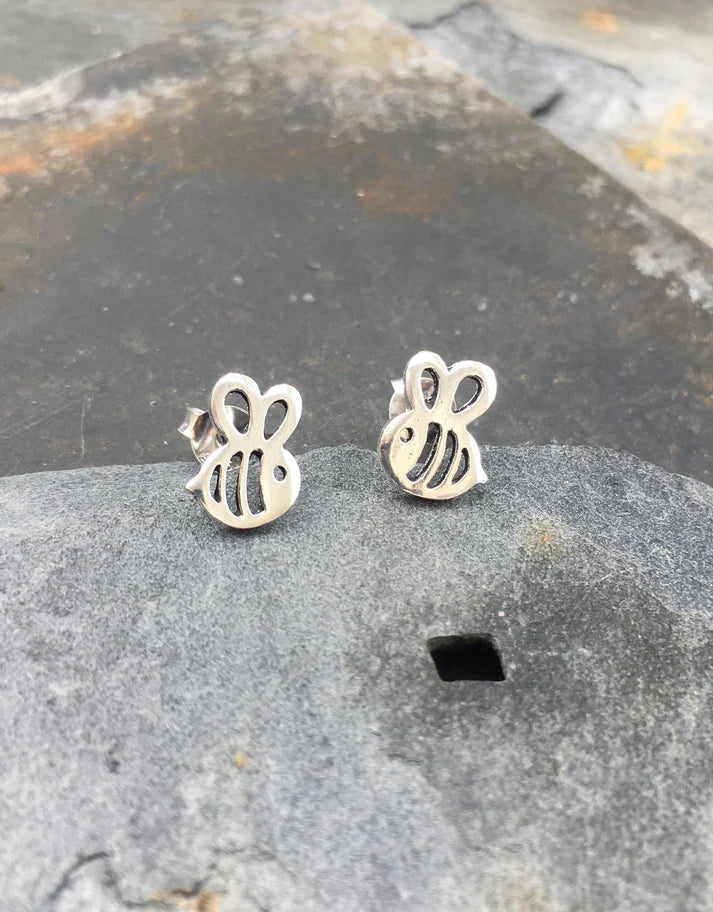 Blue Lily 9mm Silver Cute Bee Stud Earrings - S549B