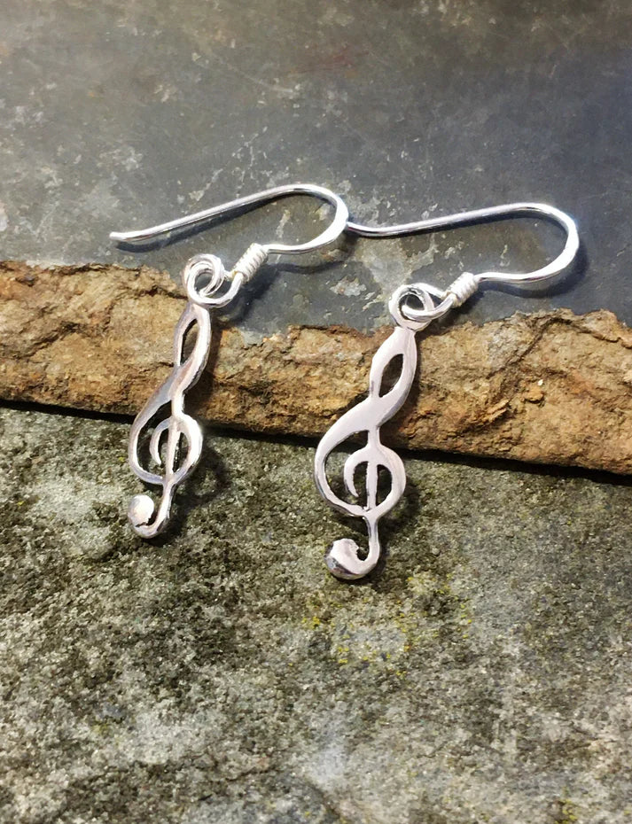 Blue Lily Silver Treble Clef Drop Earrings - E528B