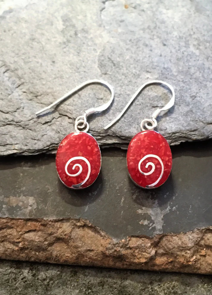 Blue Lily 13mm Red Oval Swirl Drop Earrings - SE277B