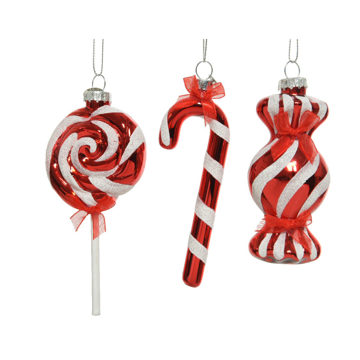 Decoris 13cm Red & White Striped Christmas Sweet Bauble (Choice of 3)