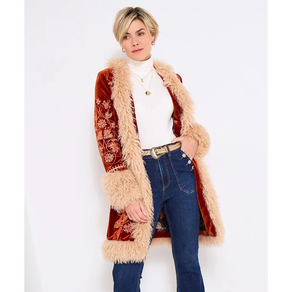 Joe Browns Boho Girl Embroidered Boutique Coat - Burnt Orange