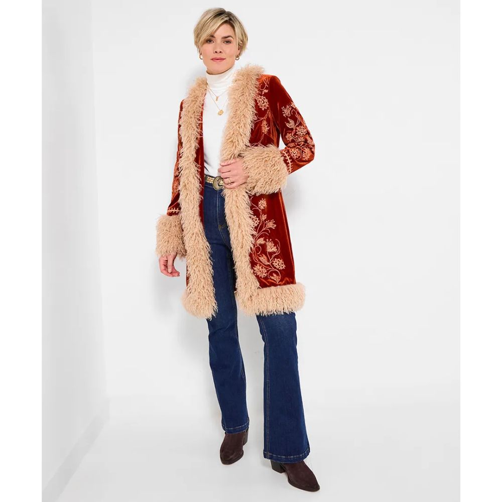 Joe Browns Boho Girl Embroidered Boutique Coat - Burnt Orange