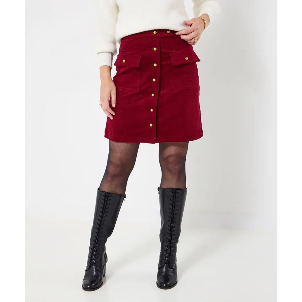 Joe Browns Charming Cord Button Front Mini Skirt - Red Berry