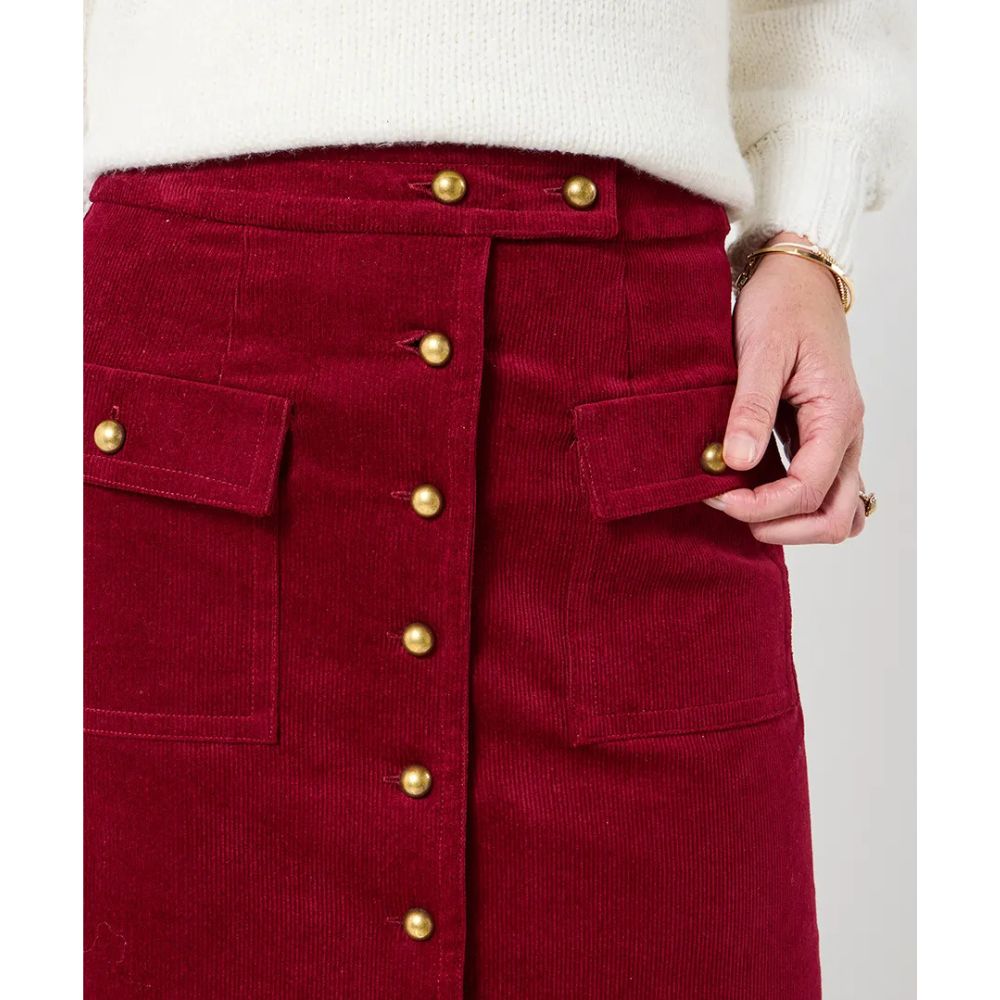 Joe Browns Charming Cord Button Front Mini Skirt - Red Berry