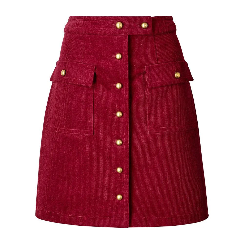 Joe Browns Charming Cord Button Front Mini Skirt - Red Berry