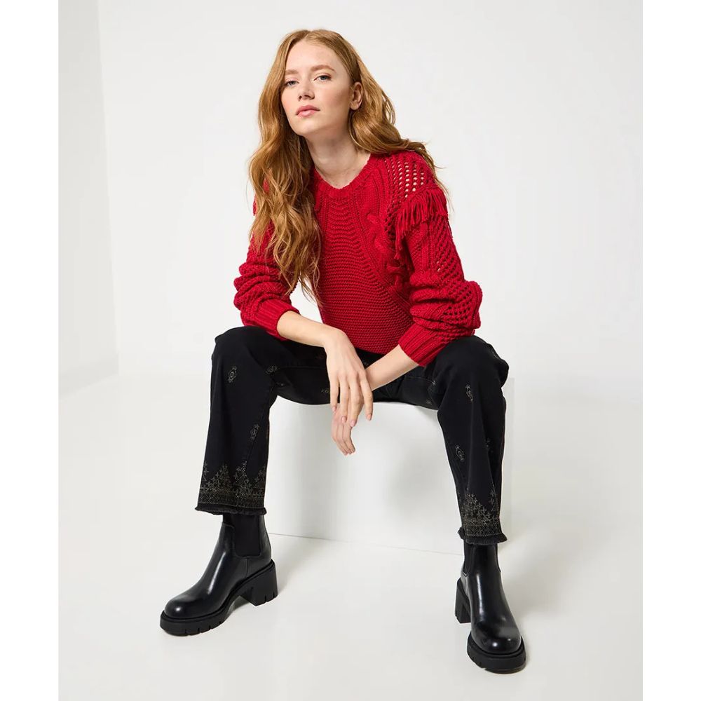 Joe Browns Sienna Fringed Cable Knit Jumper - Red