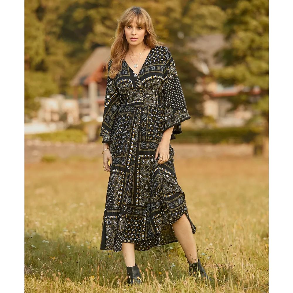 Joe Browns Seline Scarf Print Crinkle Dress - Black