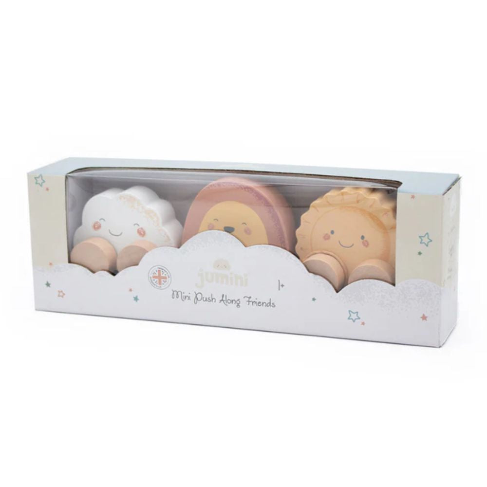 Jumini Wooden Mini Push Along Toys - Rainbow/Cloud/Sun