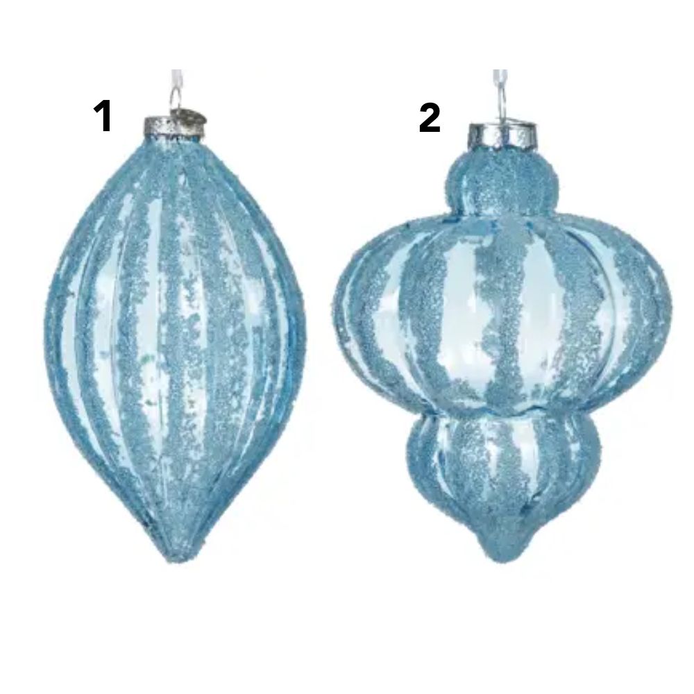 Decoris Blue Transparent Glass Bauble With Beads (Choice of 2)