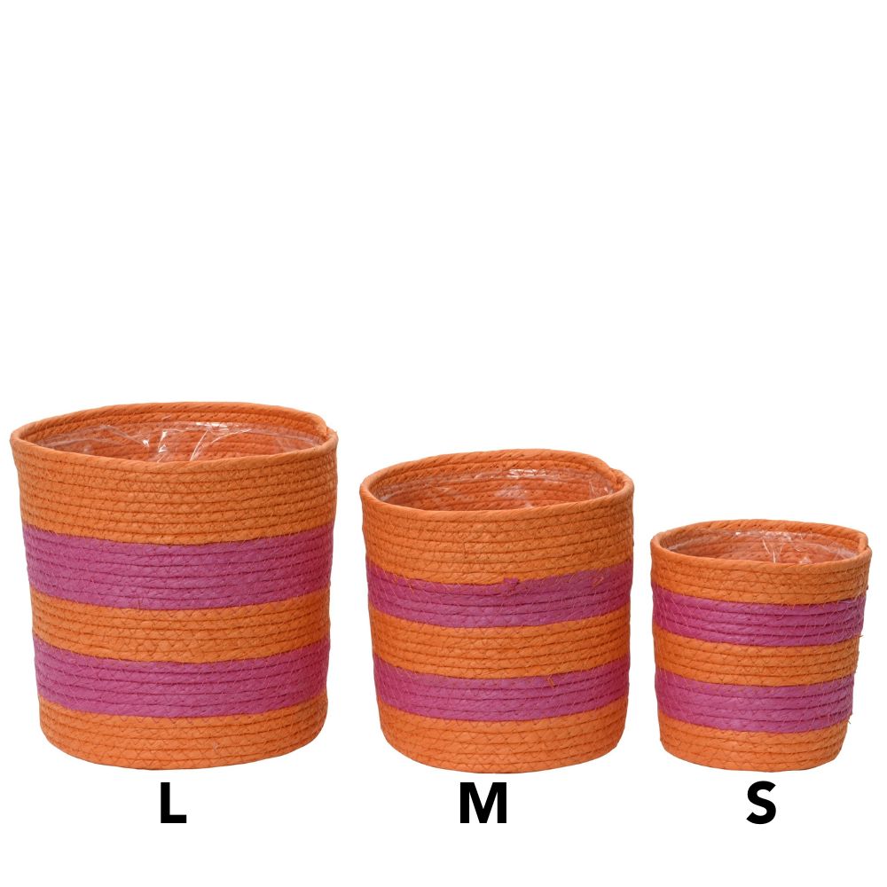Everlands Medium Round Paper rope Planter - Orange & Pink