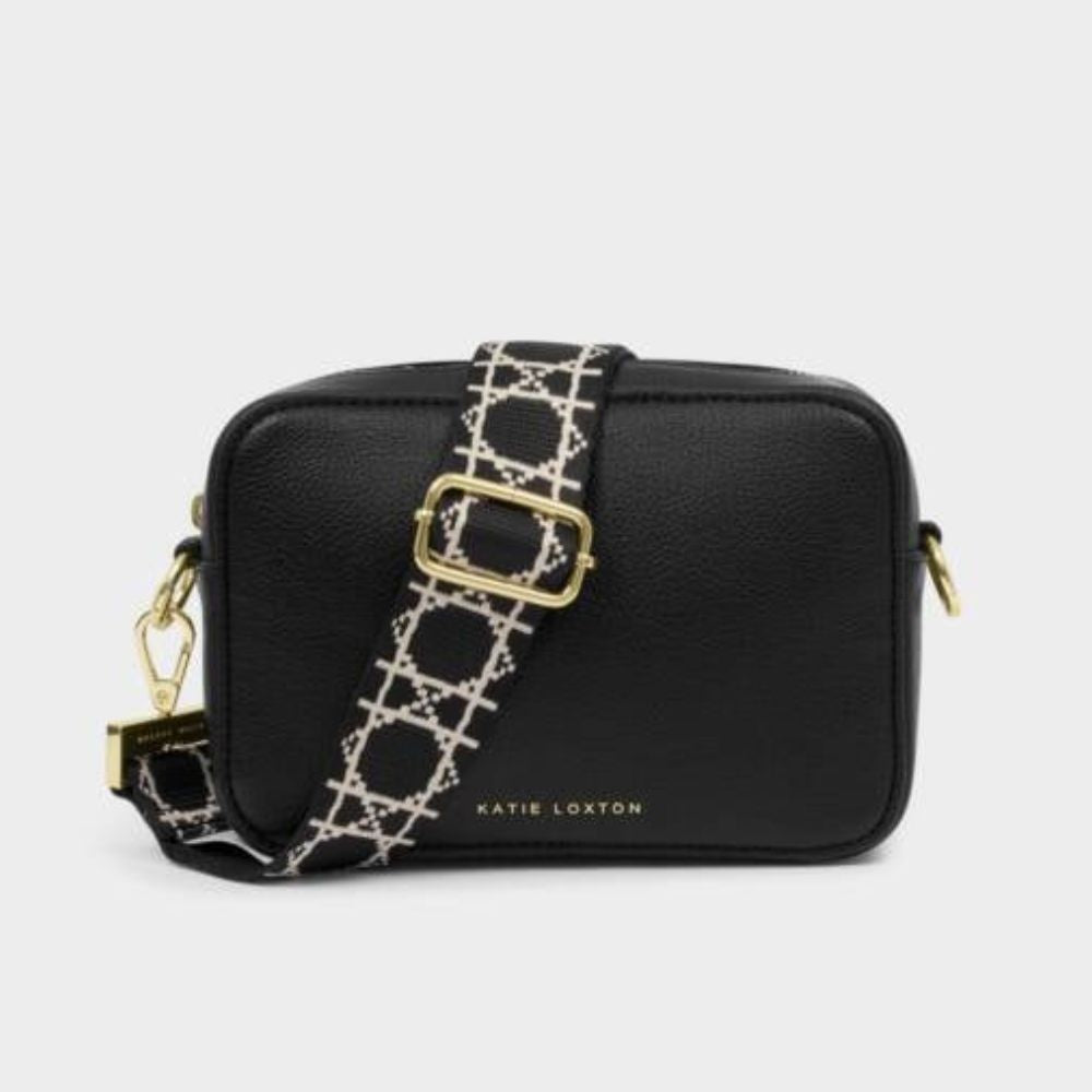 Katie Loxton Black Geometric Canvas Bag Strap