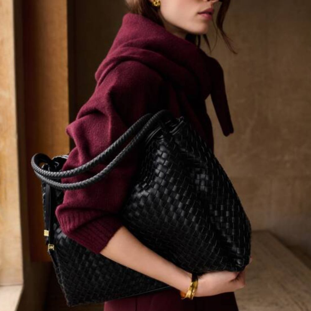 Katie Loxton Black Nova Hand Woven Large Shoulder Bag