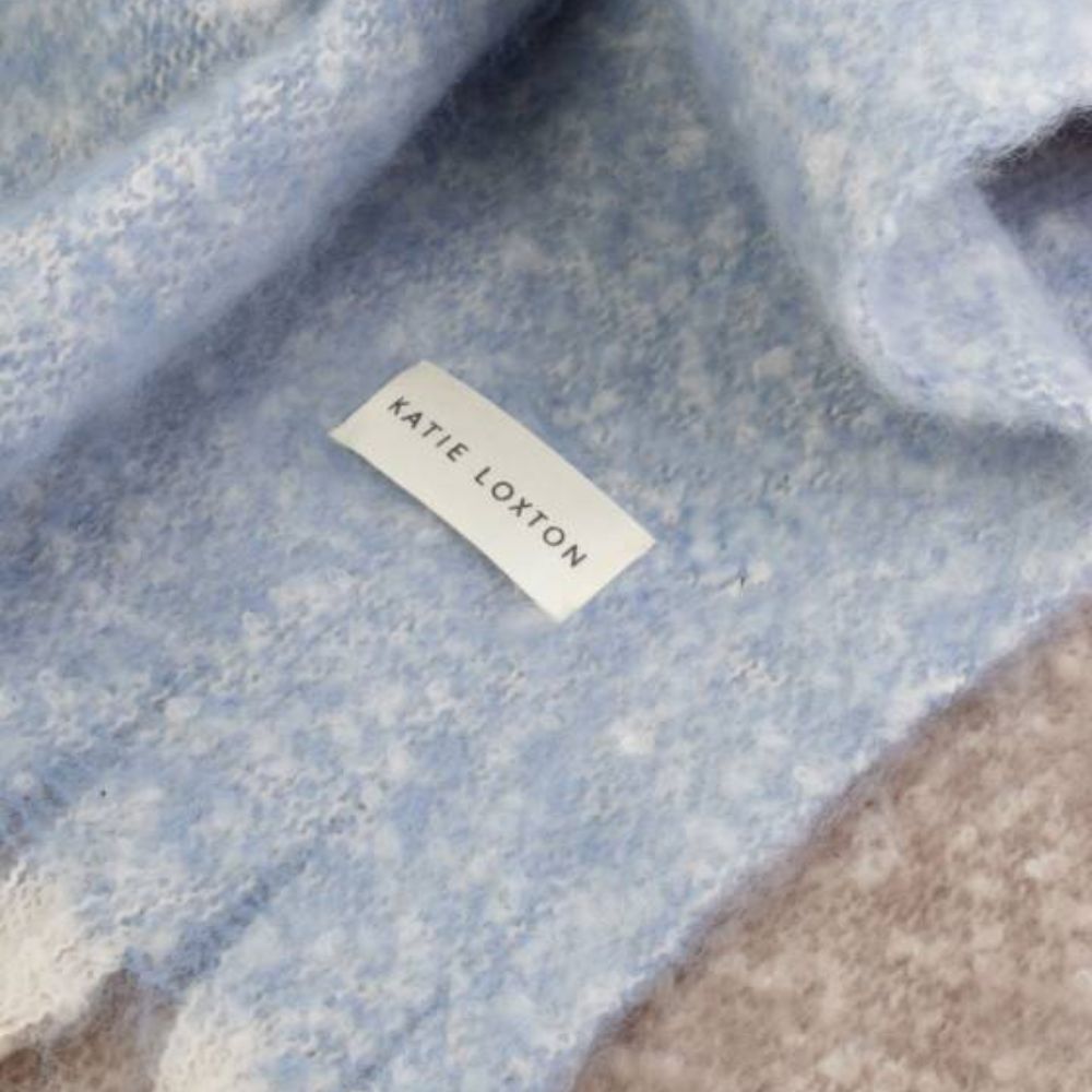 Katie Loxton Blue, Mink & Off White Recycled Striped Tassel Scarf