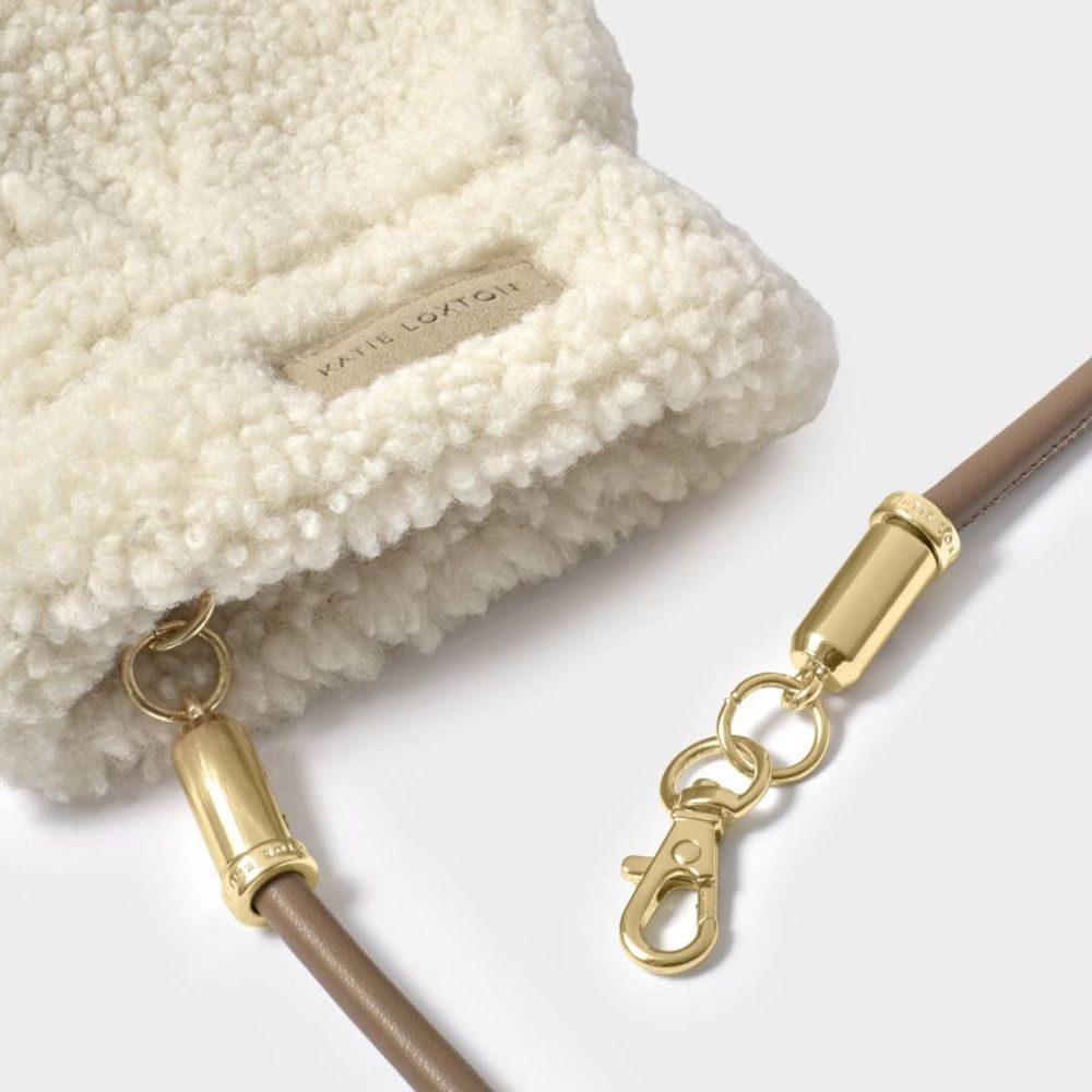 Katie Loxton Borg Mittens with Cord - Taupe/Cream