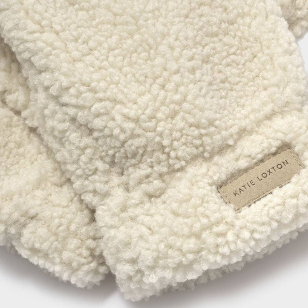Katie Loxton Borg Mittens with Cord - Taupe/Cream