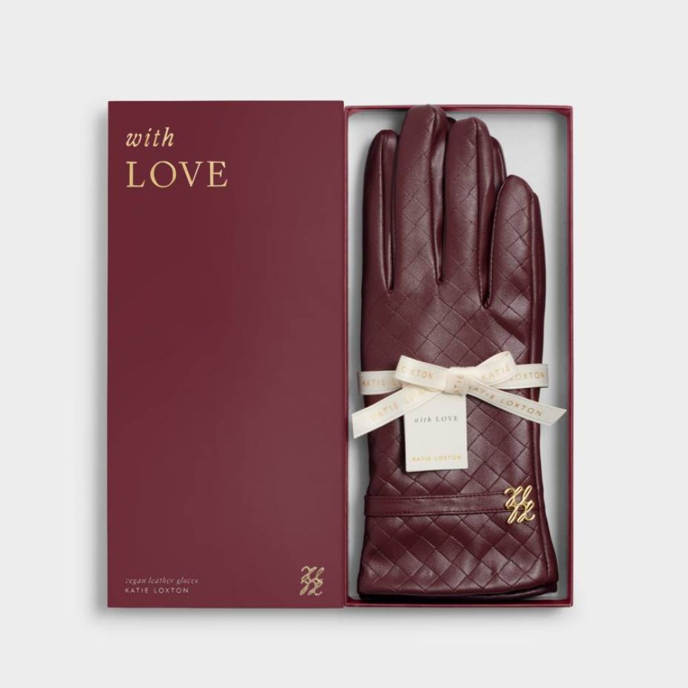 Katie Loxton Boxed Woven Faux Leather Gloves - Cherry