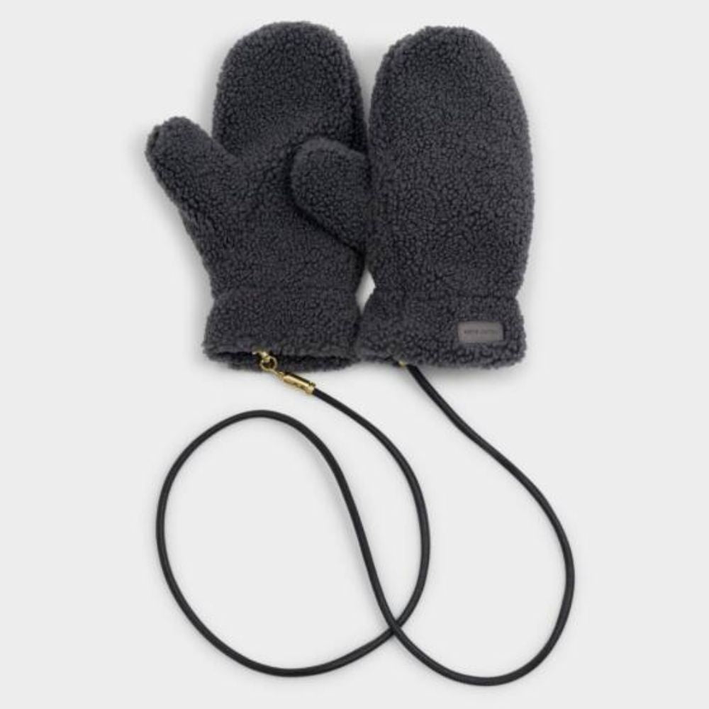 Katie Loxton Charcoal Teddy Mittens with Cord