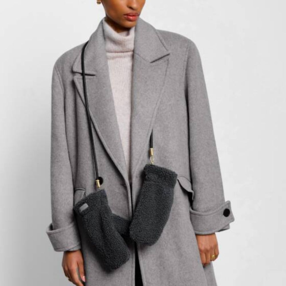 Katie Loxton Charcoal Teddy Mittens with Cord