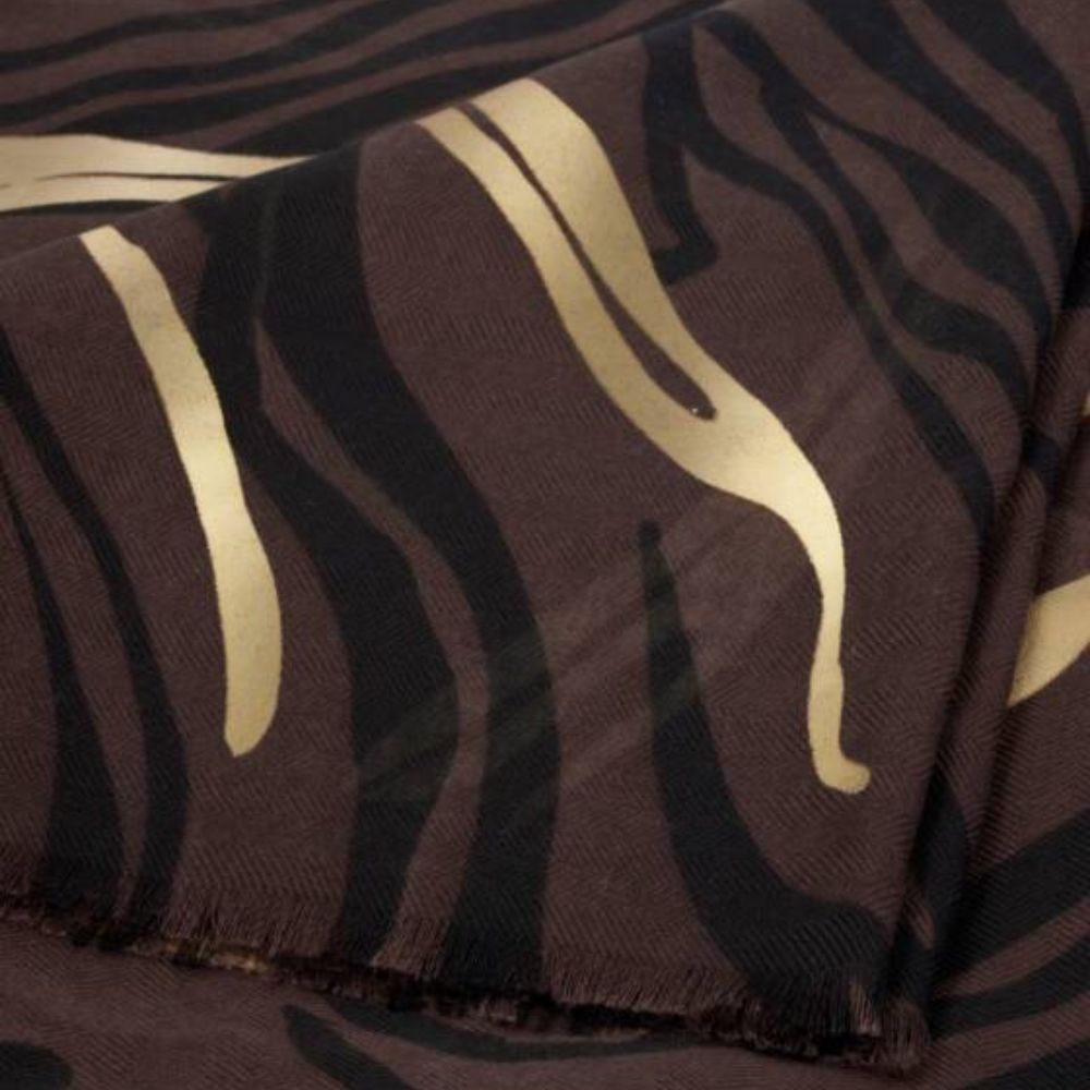 Katie Loxton Choclate, Black & Gold Printed Foil Scarf