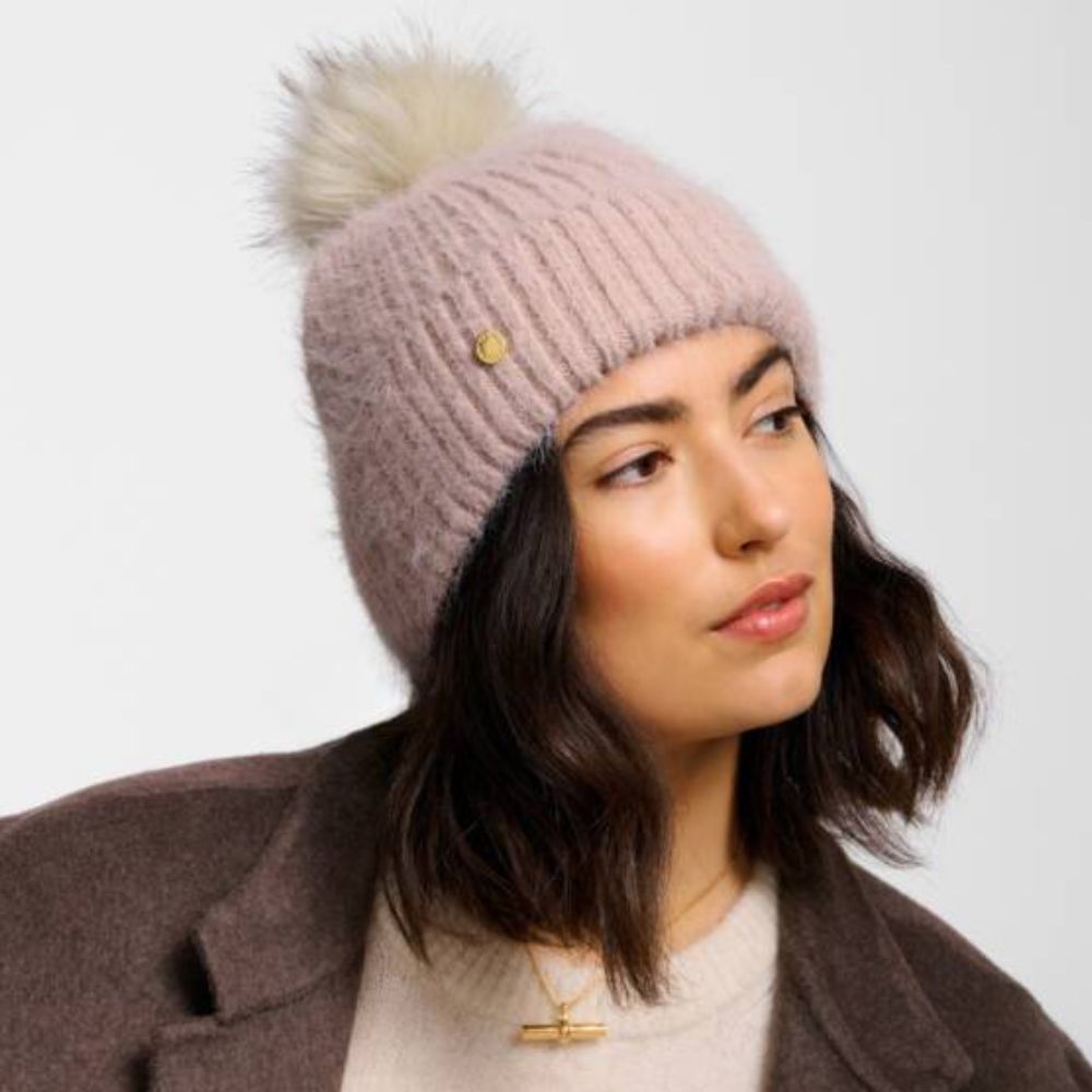 Katie Loxton Dusty Pink Knitted Pom Pom Hat