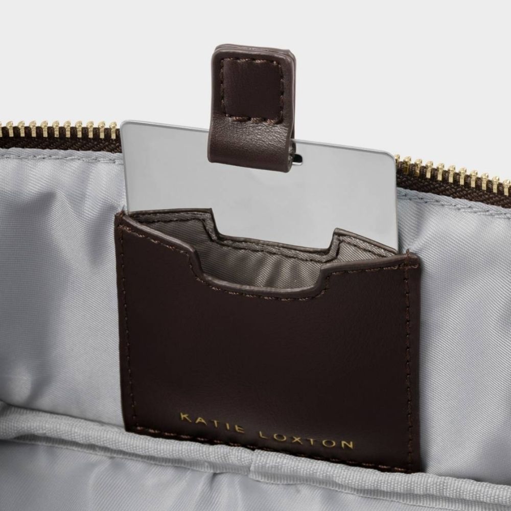 Katie Loxton Fold-Out Mirror Makeup Bag - Bitter Chocolate