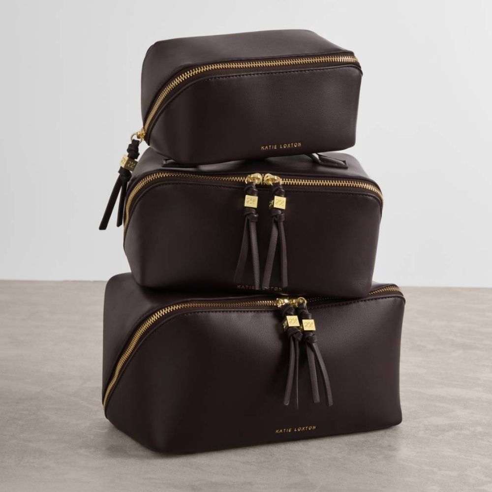 Katie Loxton Fold-Out Mirror Makeup Bag - Bitter Chocolate