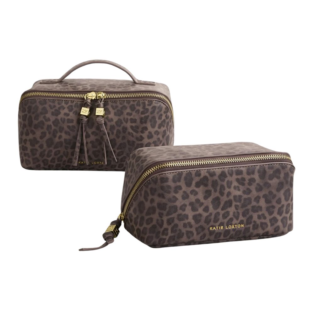 Katie Loxton Fold-Out Mirror Makeup Bag - Leopard Print