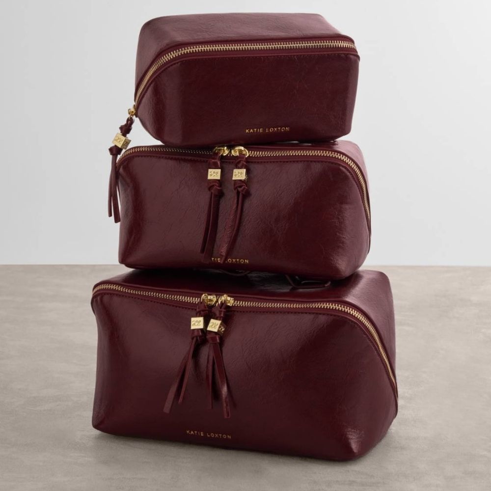 Katie Loxton Fold-Out Patent Crackle Mirror Makeup Bag - Cherry