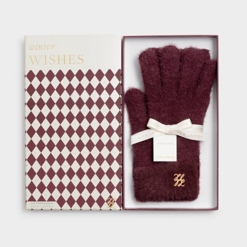 Katie Loxton Gift Boxed Soft Knitted Gloves - Cherry