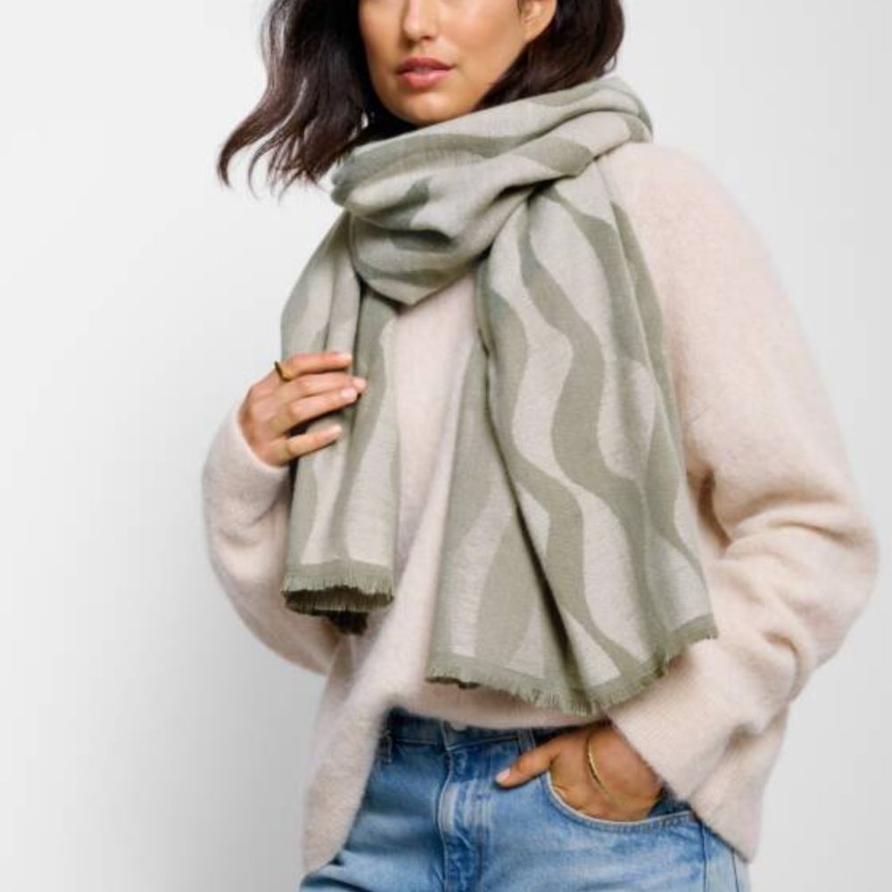 Katie Loxton Green & Off White Wave Printed Blanket Scarf