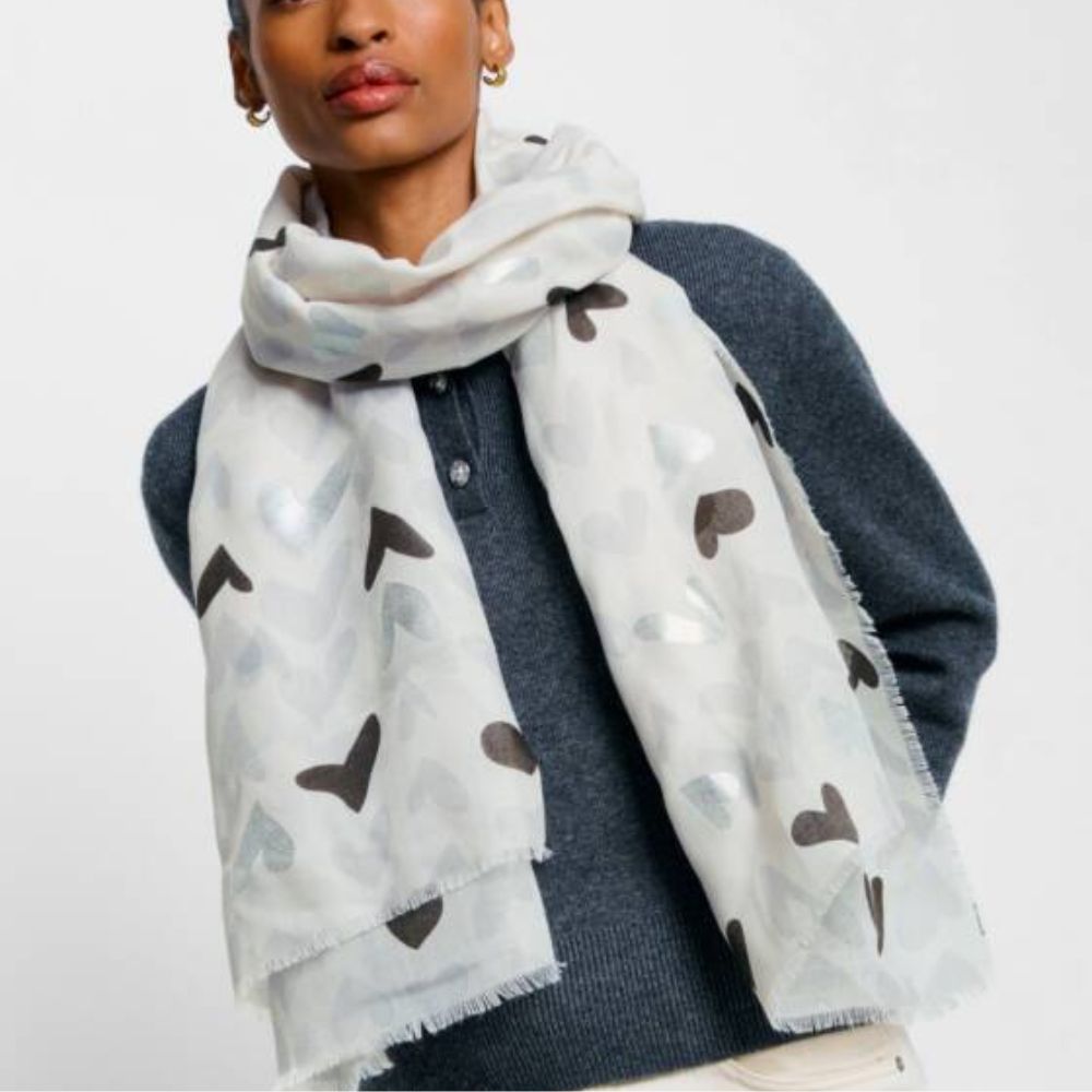 Katie Loxton Grey & Silver Abstract Heart Printed Foil Scarf
