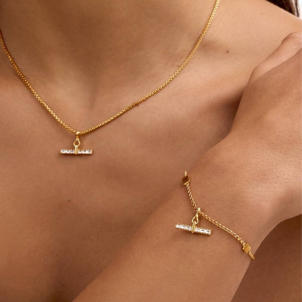 Katie Loxton Lustre Waterproof Gold T-Bar Bracelet
