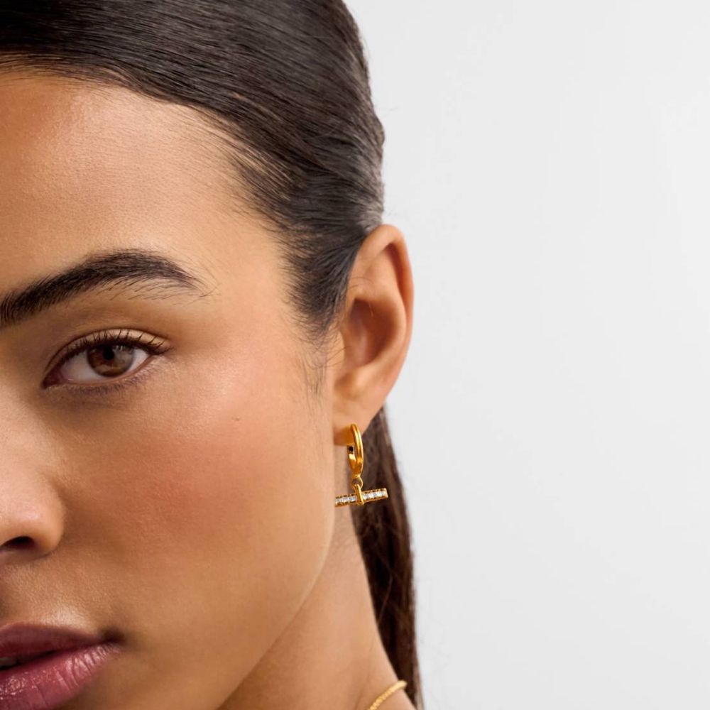 Katie Loxton Lustre Waterproof Gold T-Bar Hoop Earrings