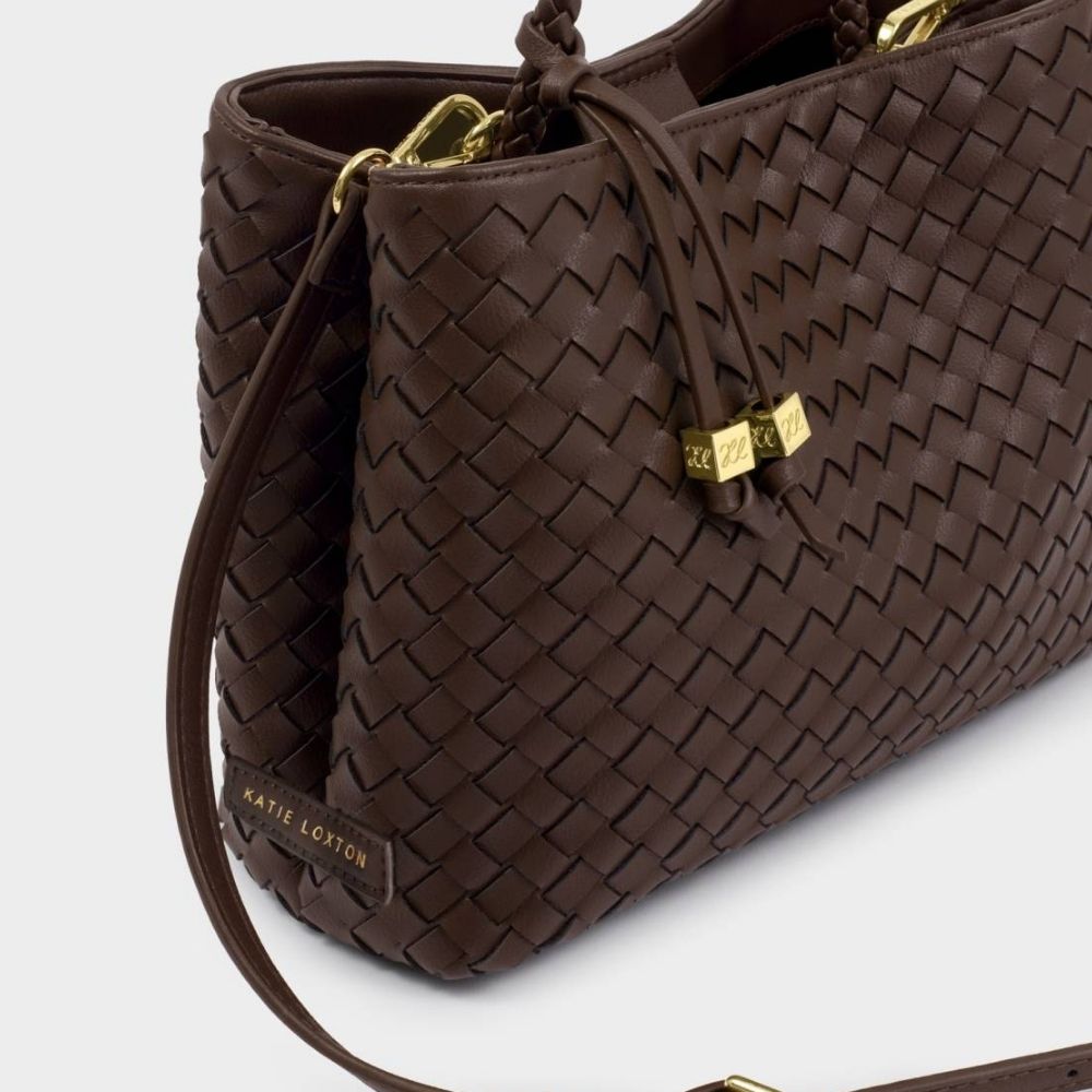 Katie Loxton Nova Hand Woven Top Handle Bag - Chocolate