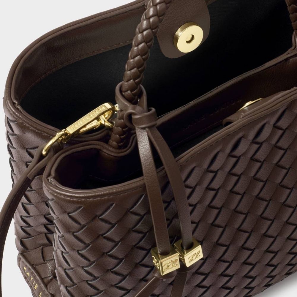 Katie Loxton Nova Hand Woven Top Handle Bag - Chocolate