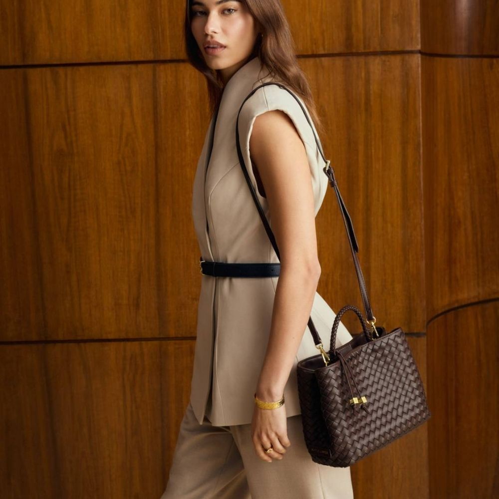 Katie Loxton Nova Hand Woven Top Handle Bag - Chocolate