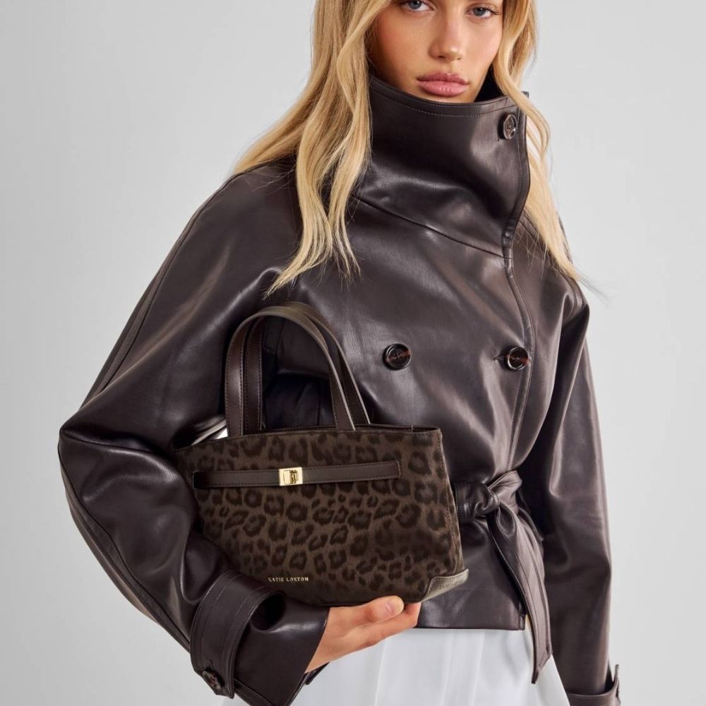 Katie Loxton Orin Top Handle Crossbody Bag - Chocolate Leopard